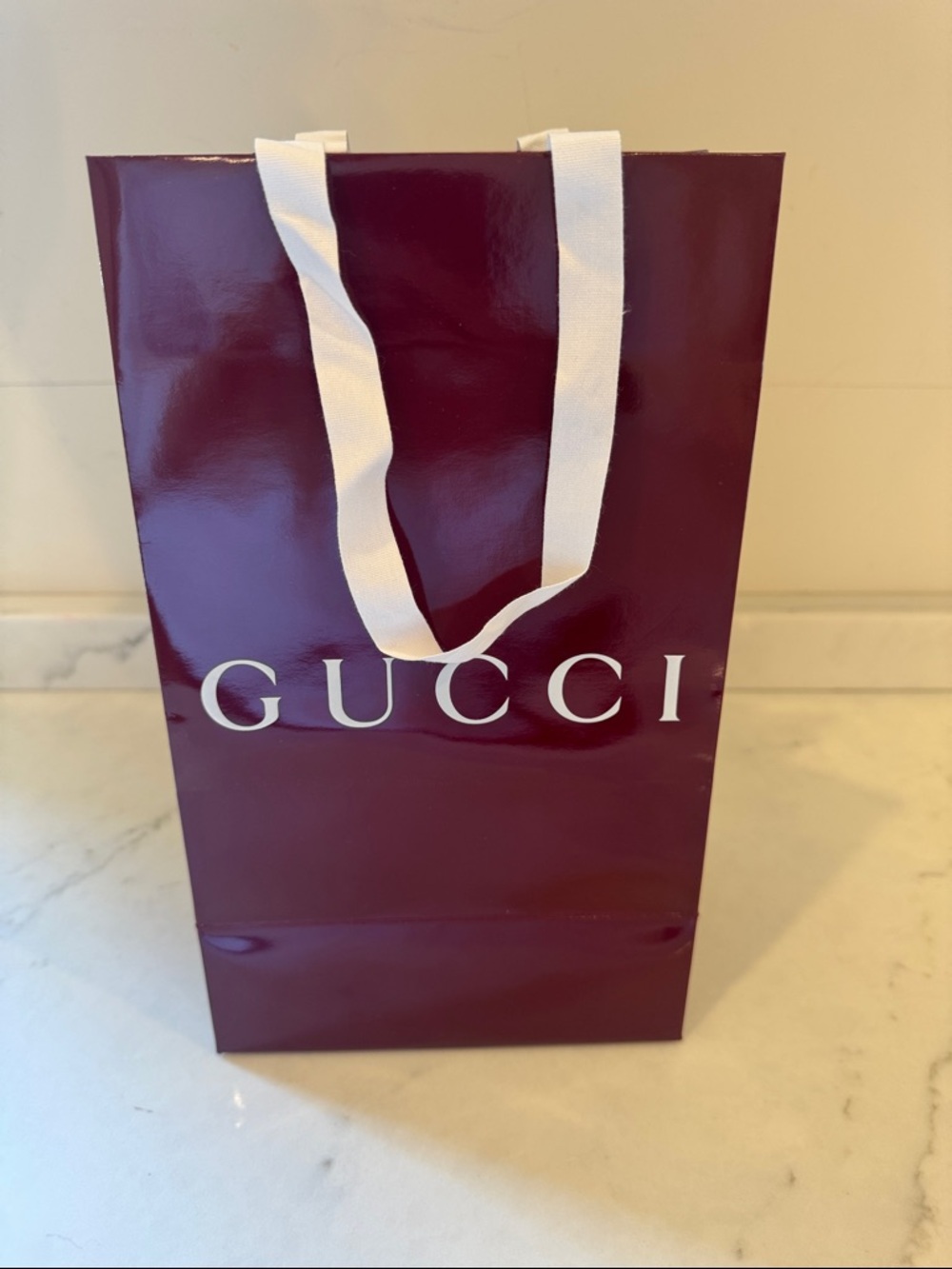 Gucci Deep Wine Gift Bag with White Ribbon Handles 12x7x4